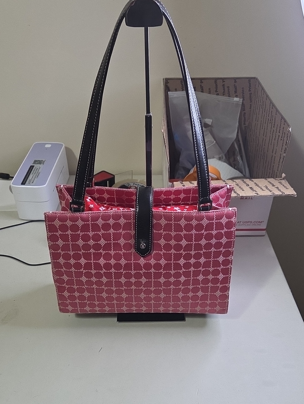 Kate Spade Vintage  Pink Patterned Women’s Tote Bag with Black Handles